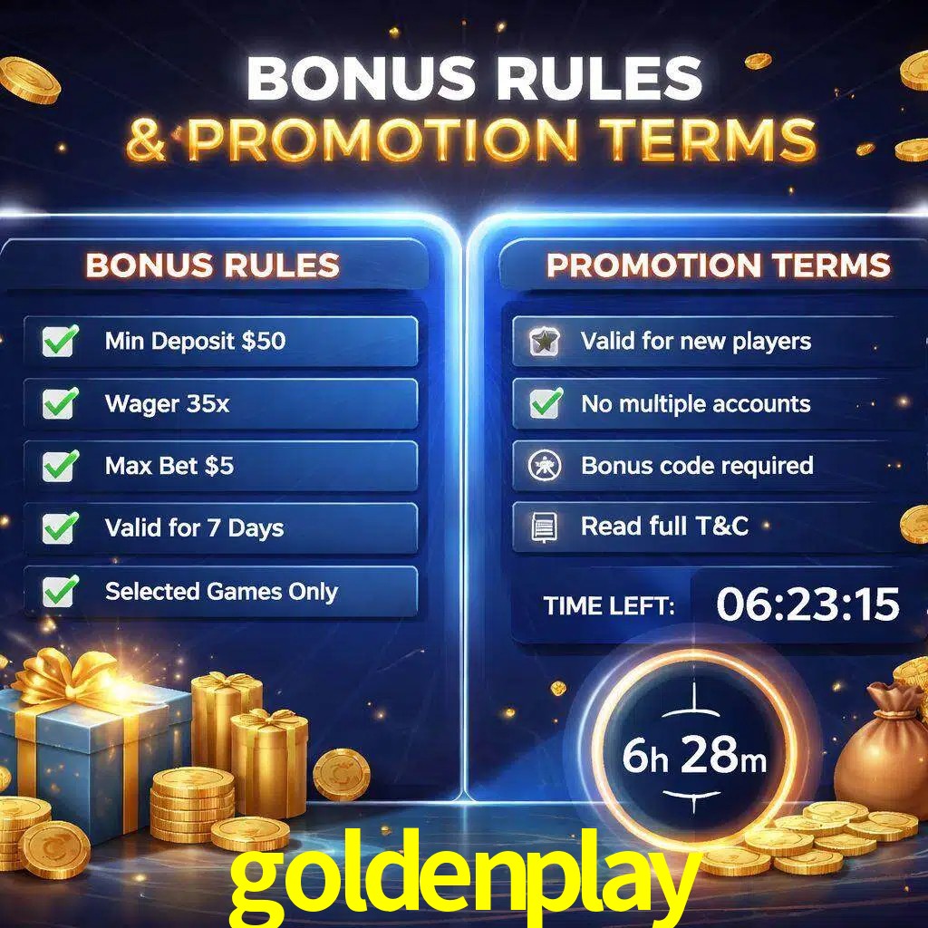 Reglas de promoción goldenplay y condiciones de bonos explicadas visualmente