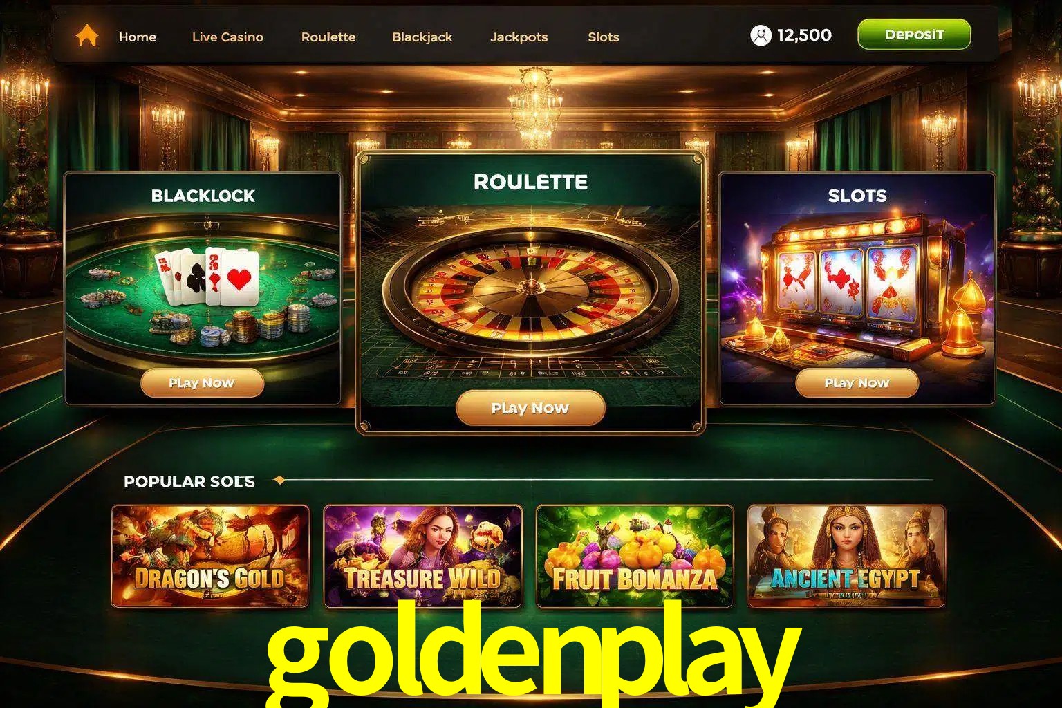 Vista de la plataforma goldenplay Casino mostrando categorías organizadas de juegos en línea